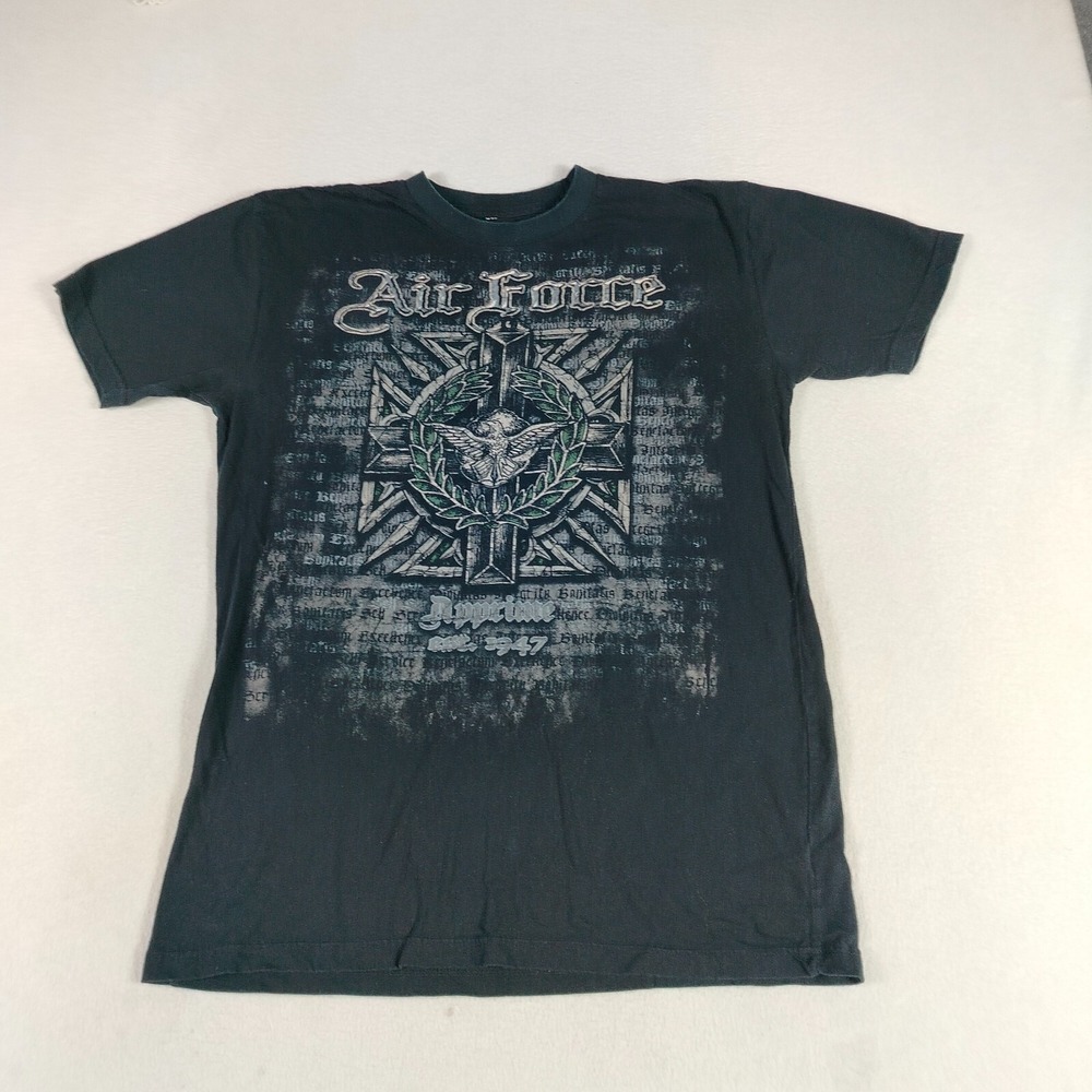 Apprime Shirt Mens Large Black Air Force Graphic Short Sleeve Grunge‎ Streetwear